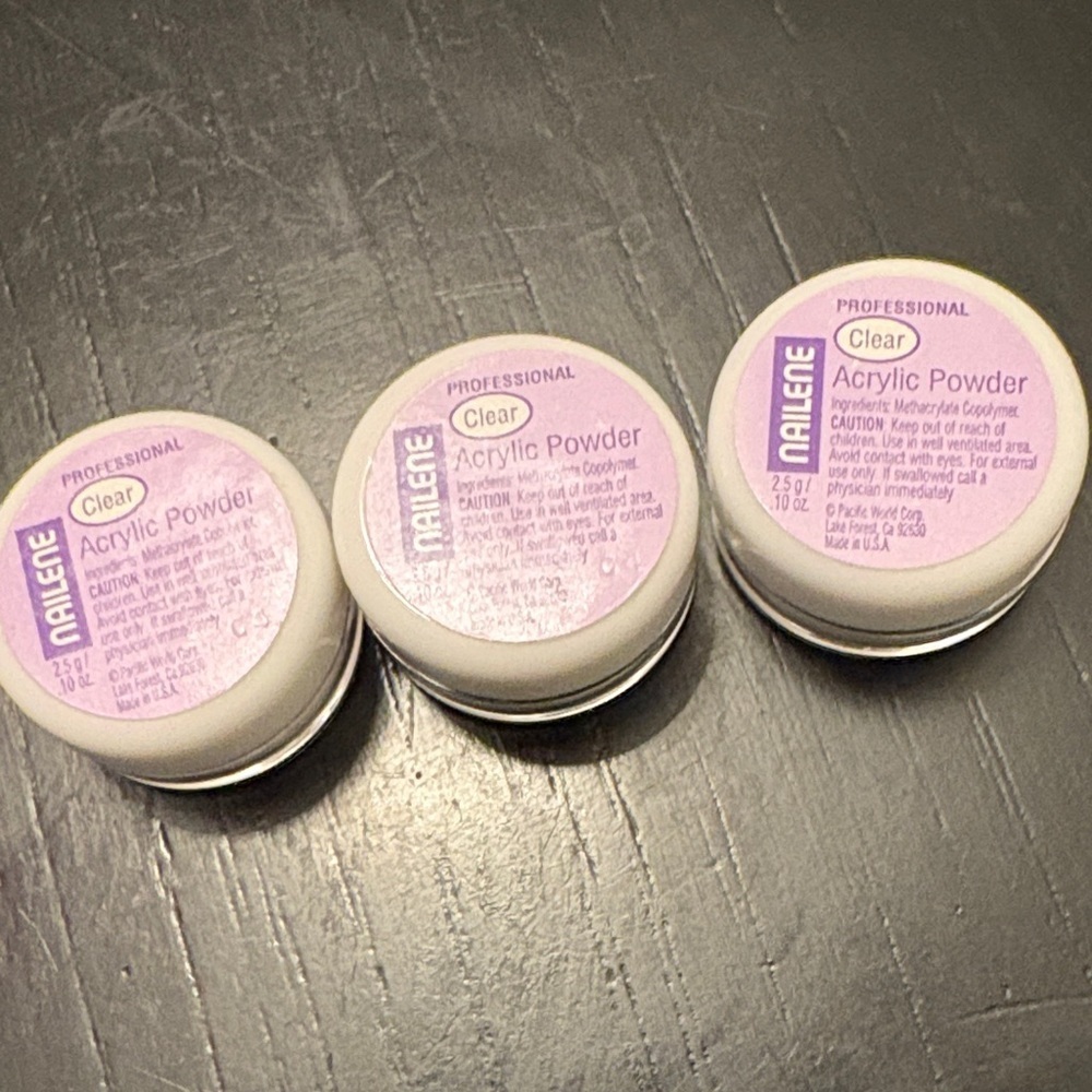 Milené Clear Acrylic Powder Trio - White Jars with Purple Labels